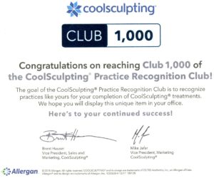 Coolsculpting Club 1000 Recognition.